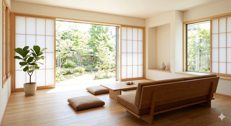 採光と動線に優れた明るい和の住空間に植物を添え開運と住み心地の両立を表す画像