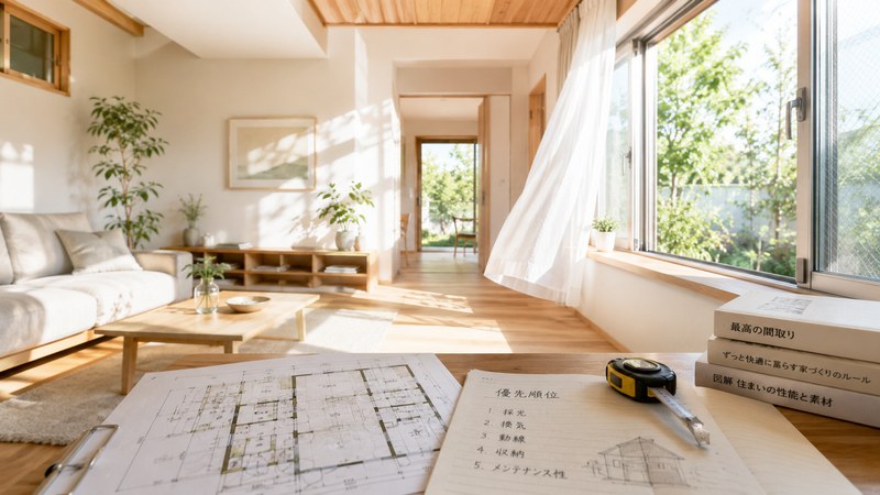 九星気学の方位判断とあわせて採光換気安全性を確認する明るい住宅空間