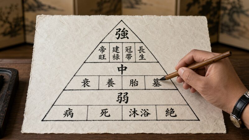 四柱推命の十二運12種の強さの序列を示すイメージ