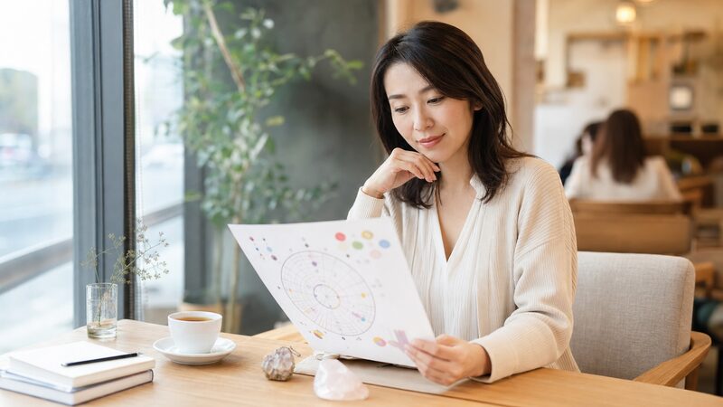 四柱推命で性格や運勢を読み解く様子をイメージした女性