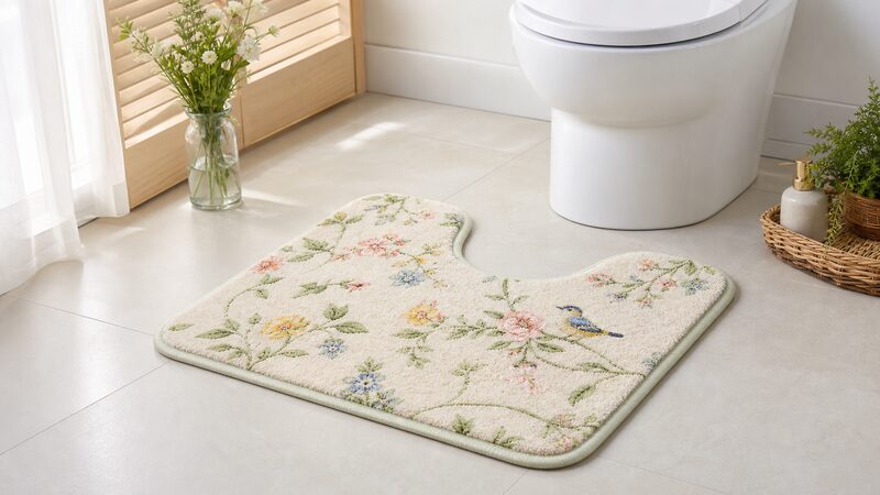 花や小鳥など自然モチーフの柄のトイレマット