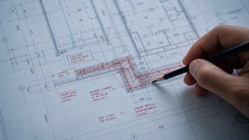 L字型住宅の凹凸部の耐力壁配置を確認する構造図