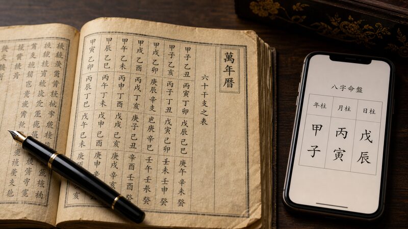 算命学の陰占と陽占・四柱推命の違いを示す命式のイメージ
