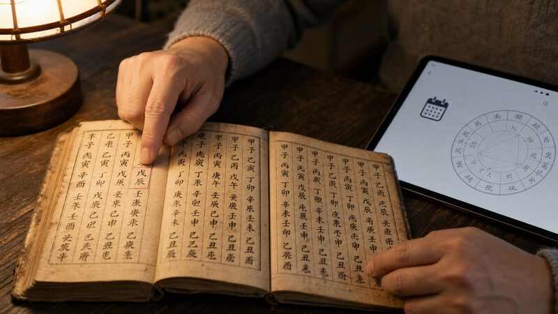 算命学の異常干支の由来を示す干支暦と命式計算画面
