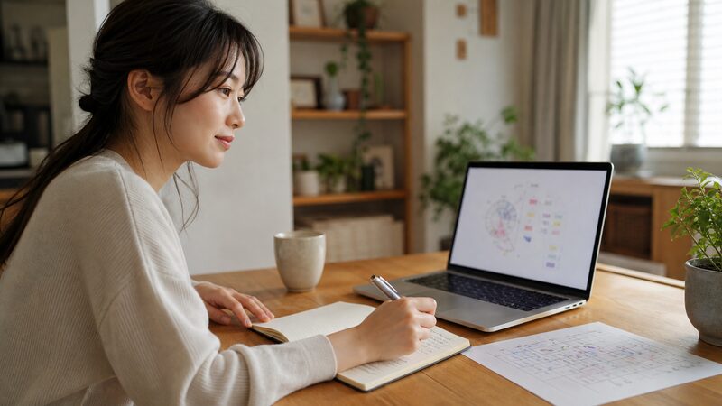 生年月日を入力して命式を調べる女性のイメージ