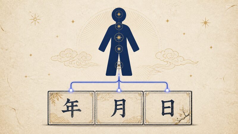 算命学の陰占から陽占を導く二層構造の図解イメージ