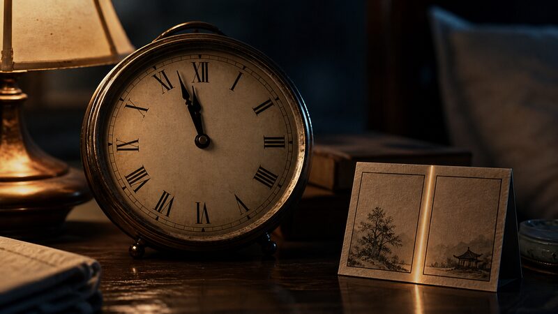 深夜0時前後の時計と日付が切り替わる境界を示すイメージ