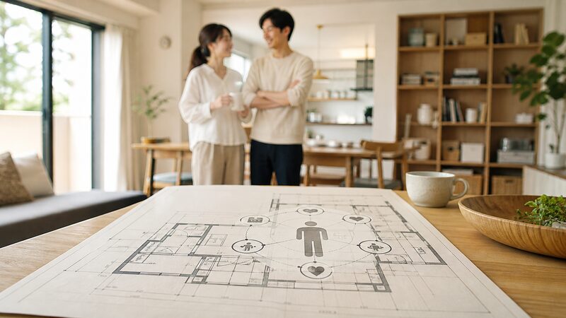 配偶者の星のタイプを踏まえた間取り図とLDKの住空間イメージ