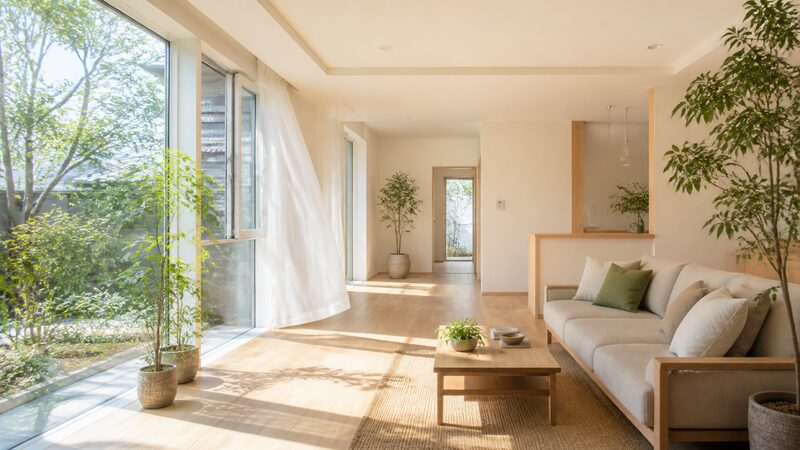 採光・換気を意識した明るい住まいのリビングのイメージ