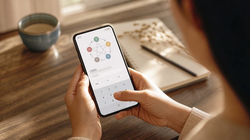 スマートフォンで命式を無料診断する様子