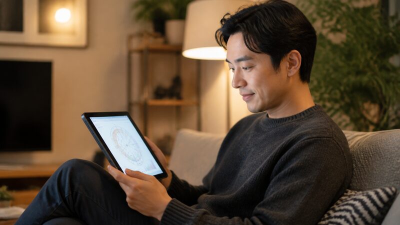 スマートフォンで自分の命式を調べる人物のイメージ