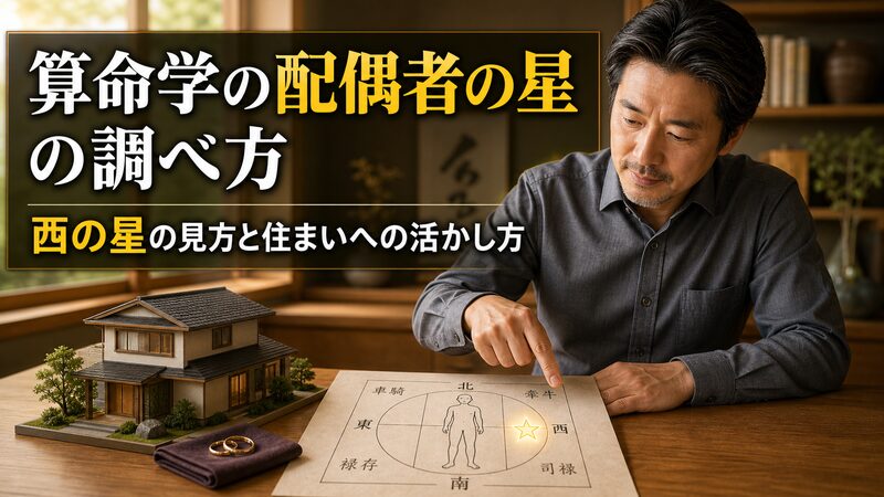 人体星図の西（右手）に出る配偶者の星と住まいの模型を並べたイメージ