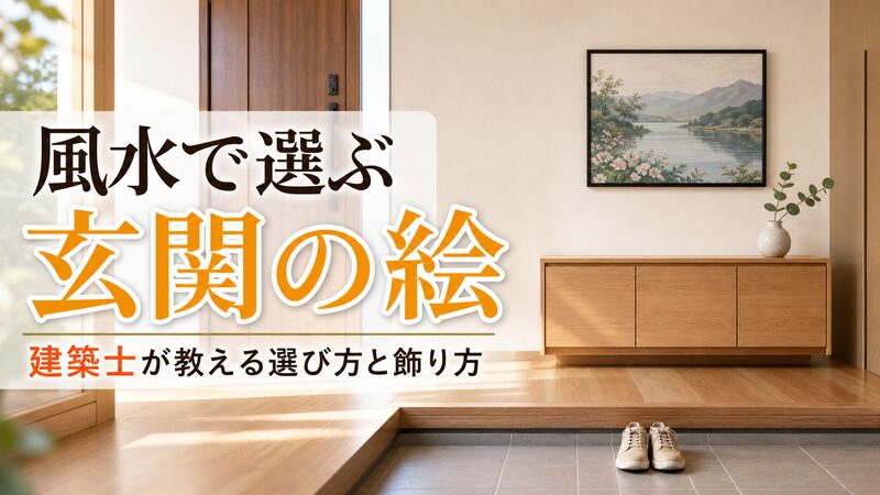 風水で選ぶ玄関に飾る絵のイメージ。明るい玄関の壁に風景画が飾られている