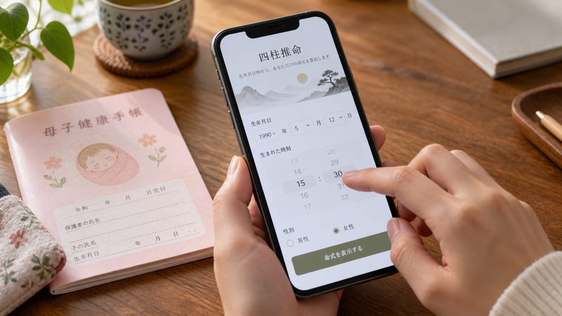 生年月日時を入力して四柱推命の命式を算出するイメージ