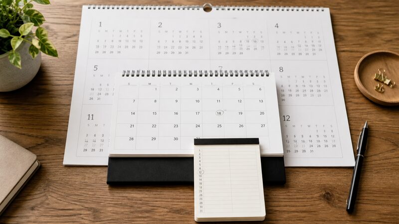 年間月間日次の3種類のカレンダーを重ねて優先順位を示すイメージ